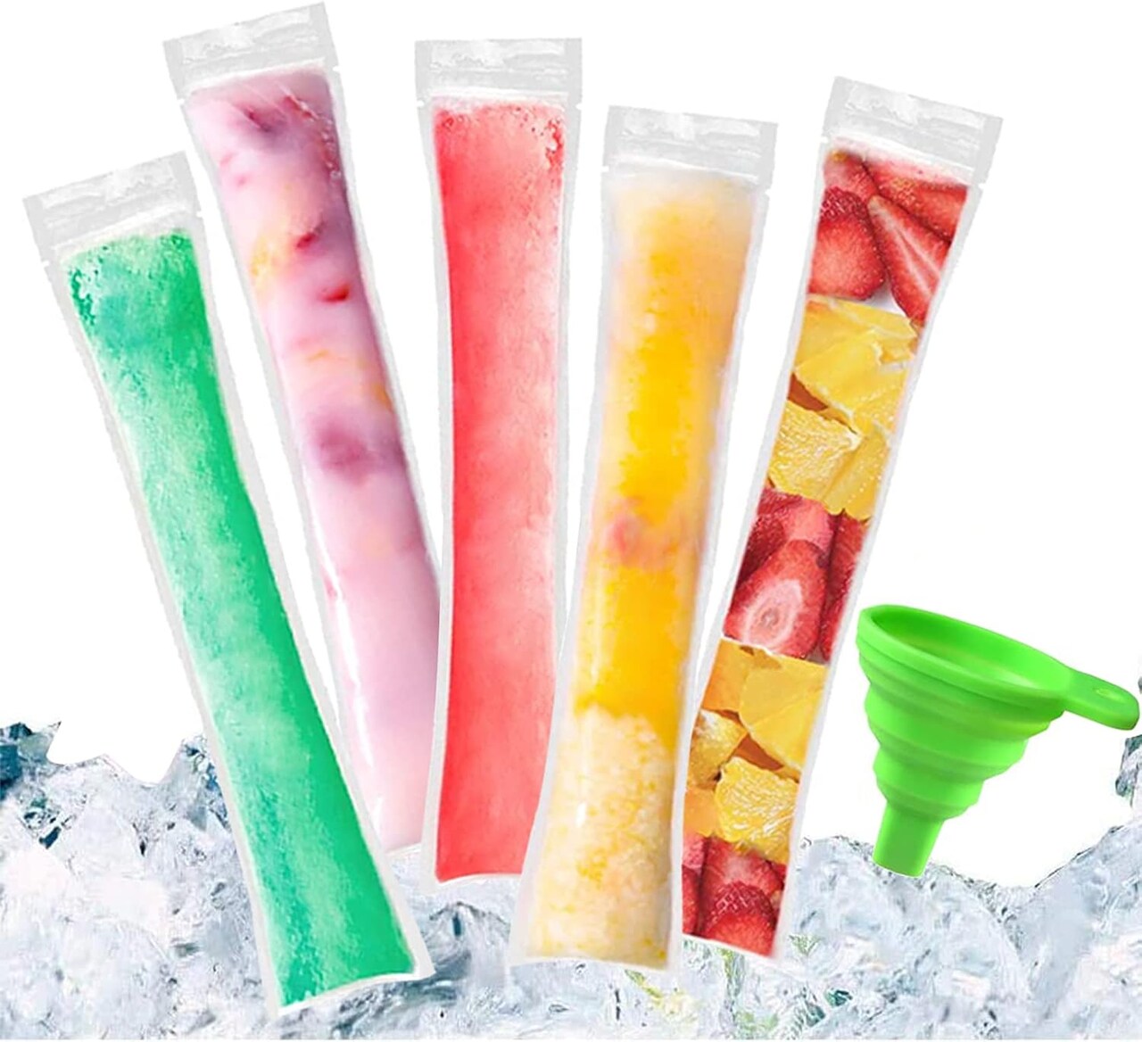 100 BPA-Free Popsicle Mold Bags with Funnel – Disposable Ice Pop Pouches for Yogurt, Juice, Smoothies & Ice Candy (Transparent)